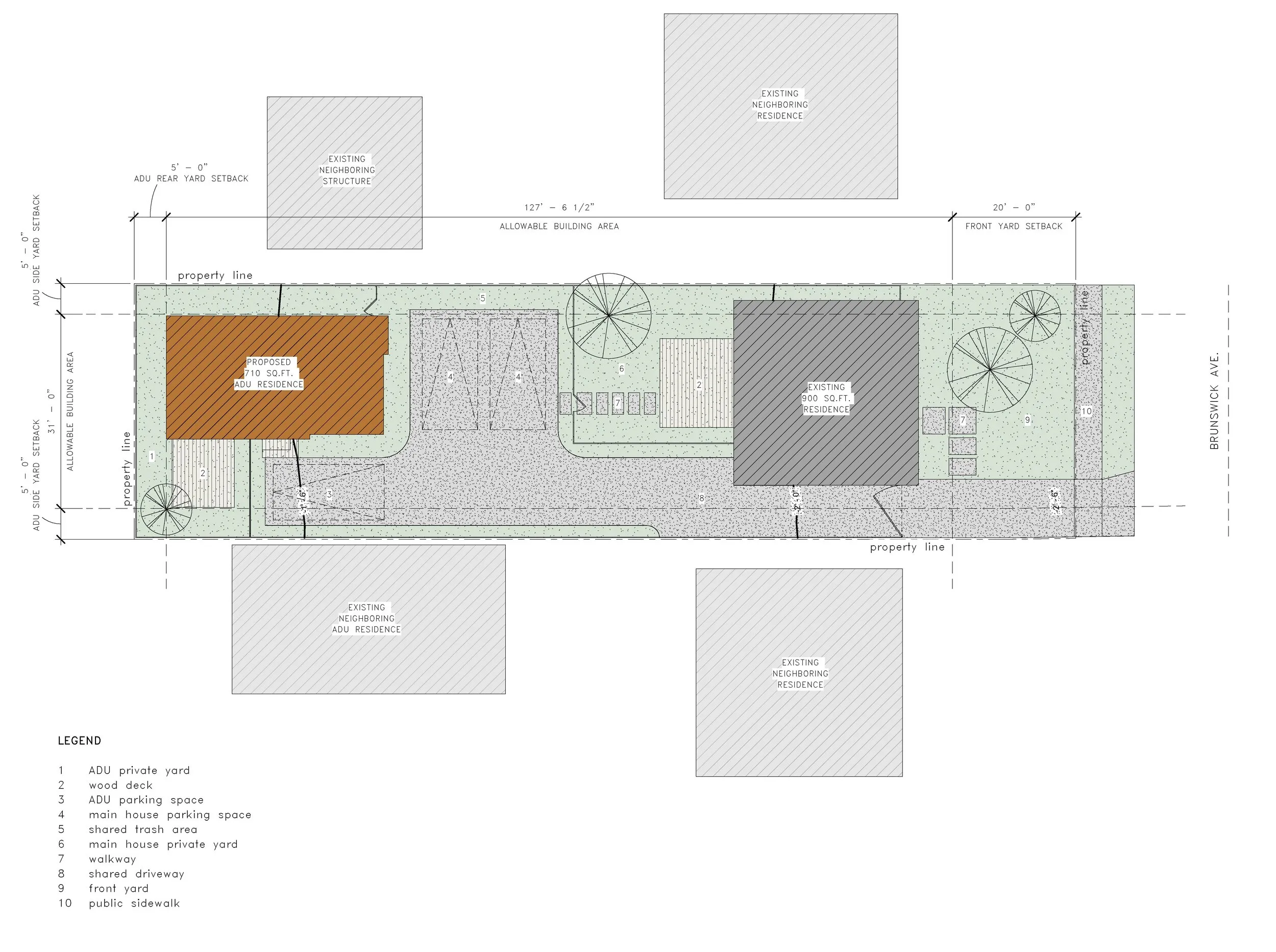 Residential site plan showing an accessory dwelling unit and existing home