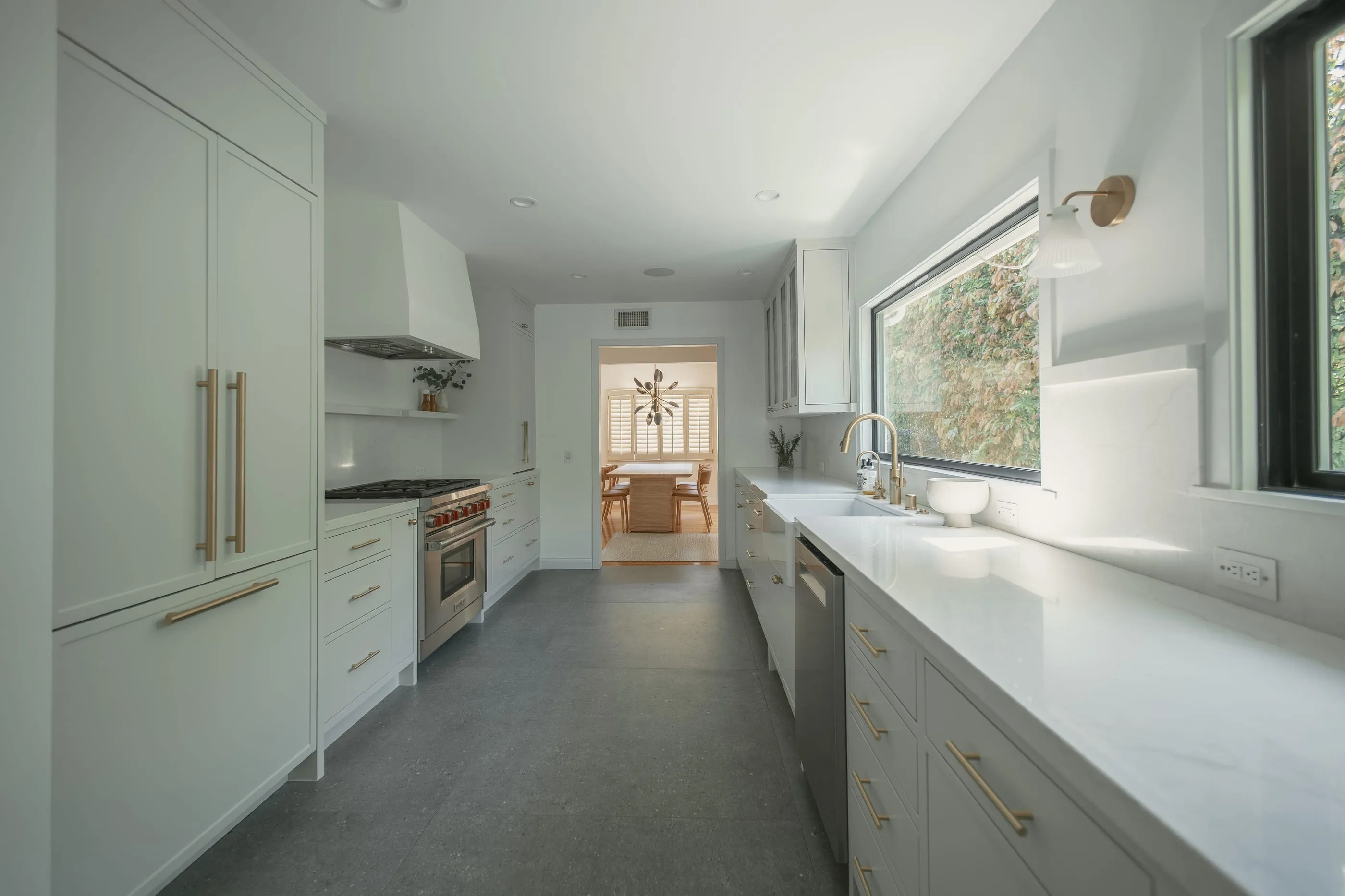 Reverse view of the galley kitchen toward the dining room